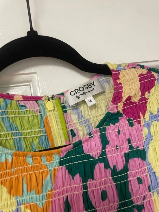 Crosby by Mollie Burch Multicolor Floral Smocked Puff Sleeve Dress Size M - Picture 5 of 12